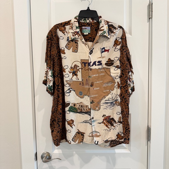 reyn spooner Other - Vintage Reyn Spooner Texas Cowboy Map Hawaiian Button Down Brown Shirt sz L